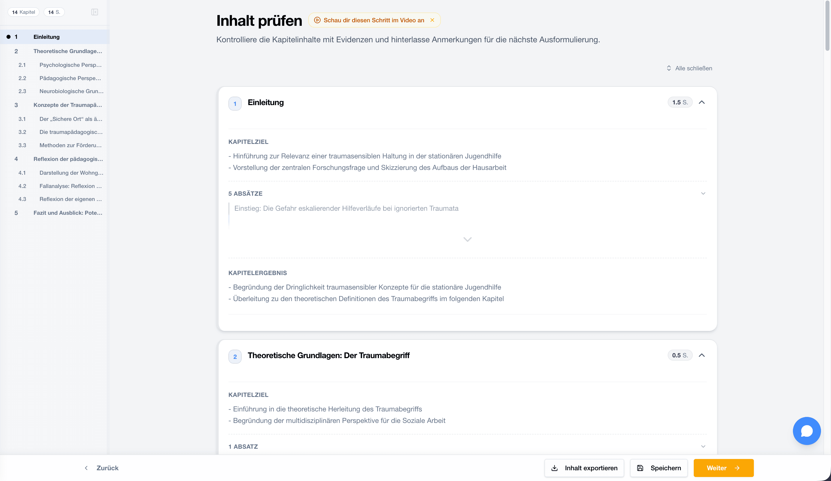 StudyTexter Prüfansicht für Inhalte, Argumentation und Quellenbezug